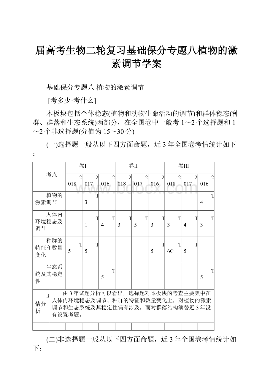 届高考生物二轮复习基础保分专题八植物的激素调节学案.docx