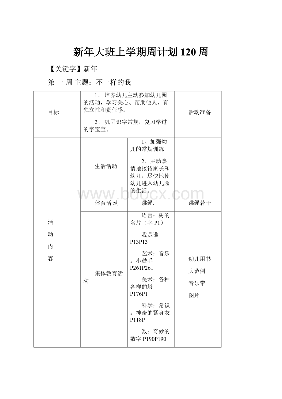 新年大班上学期周计划120周.docx