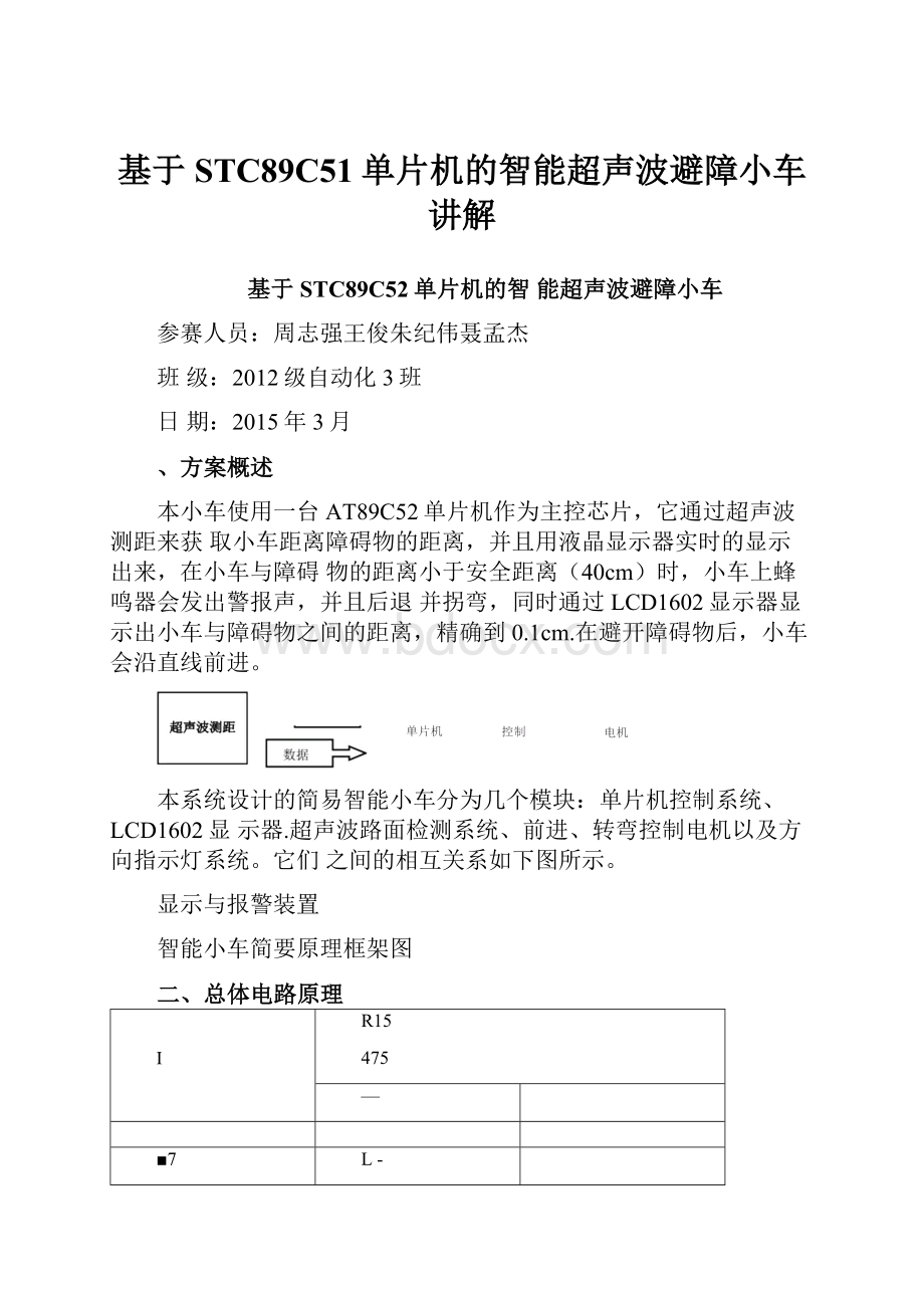 基于STC89C51单片机的智能超声波避障小车讲解.docx_第1页