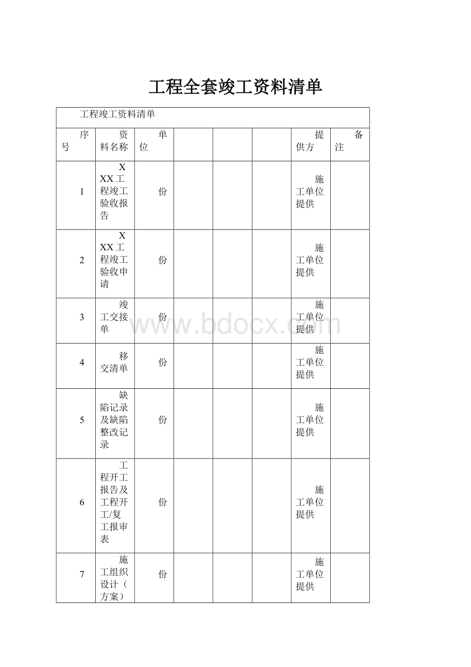 工程全套竣工资料清单.docx_第1页