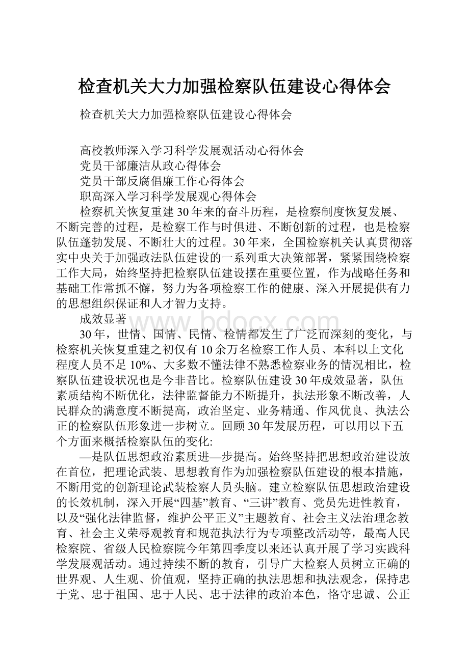 检查机关大力加强检察队伍建设心得体会.docx