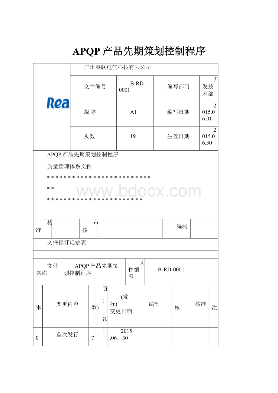 APQP产品先期策划控制程序.docx