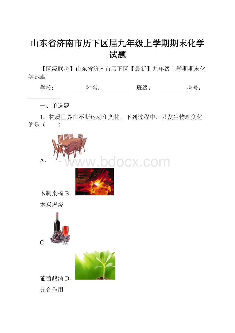 山东省济南市历下区届九年级上学期期末化学试题.docx