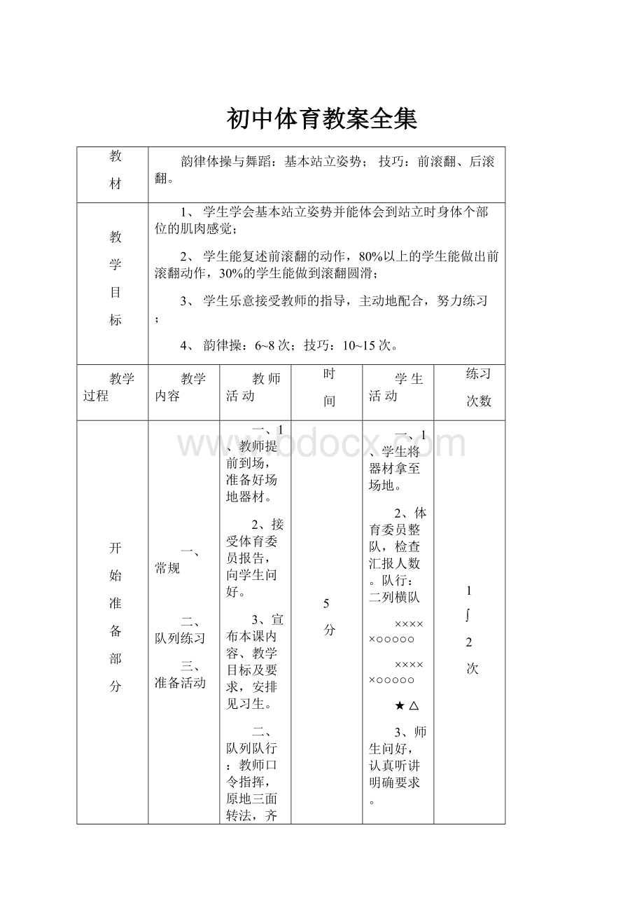 初中体育教案全集.docx