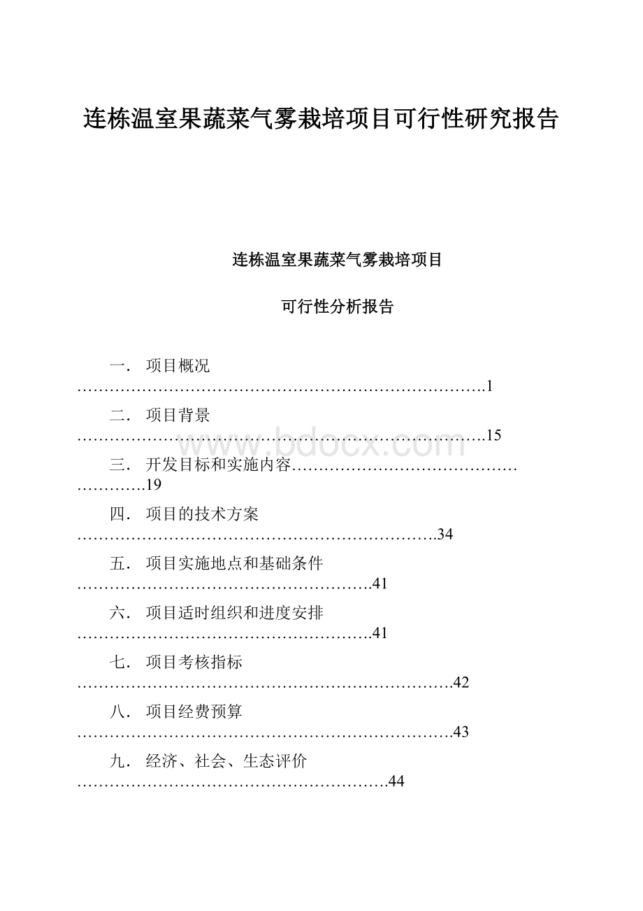 连栋温室果蔬菜气雾栽培项目可行性研究报告.docx_第1页