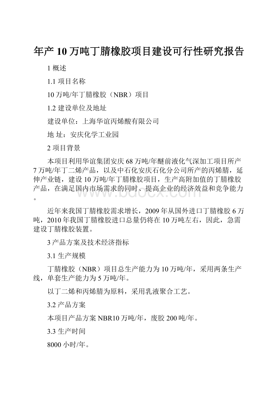 年产10万吨丁腈橡胶项目建设可行性研究报告.docx