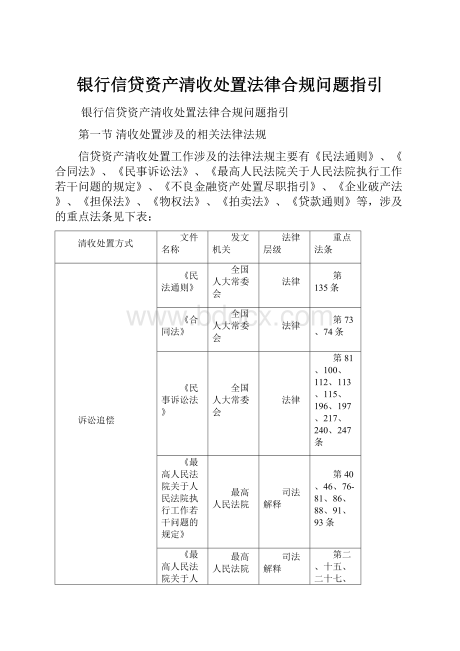 银行信贷资产清收处置法律合规问题指引.docx