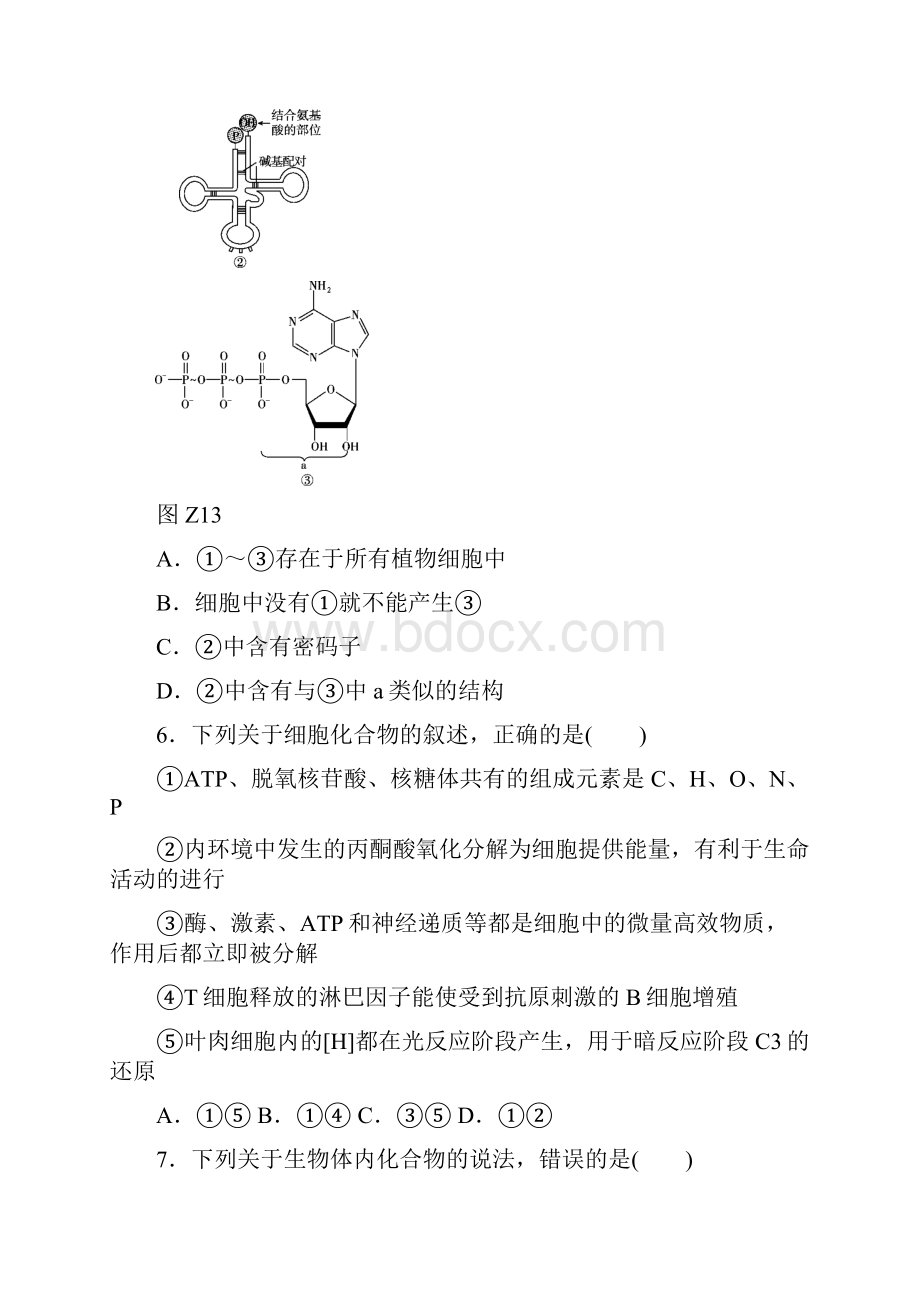 全国卷地区高考生物二轮复习 专题限时集训1 细胞的分子组成.docx_第3页