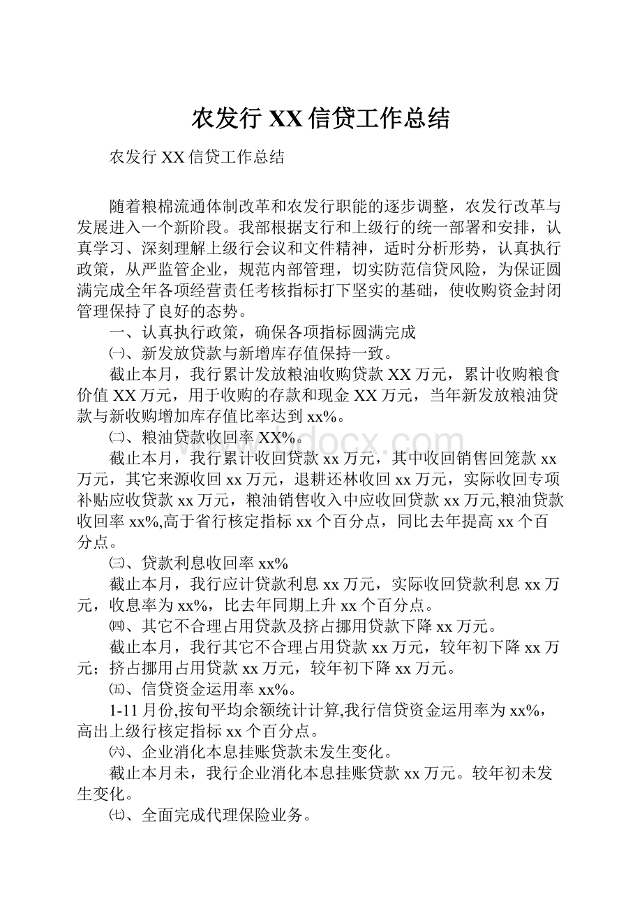 农发行XX信贷工作总结.docx