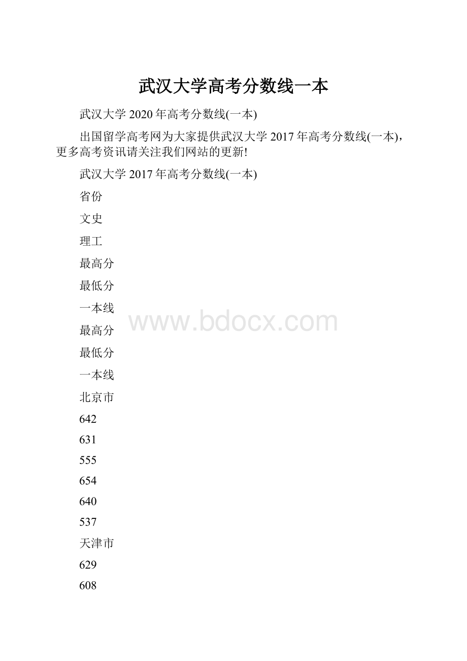 武汉大学高考分数线一本.docx_第1页