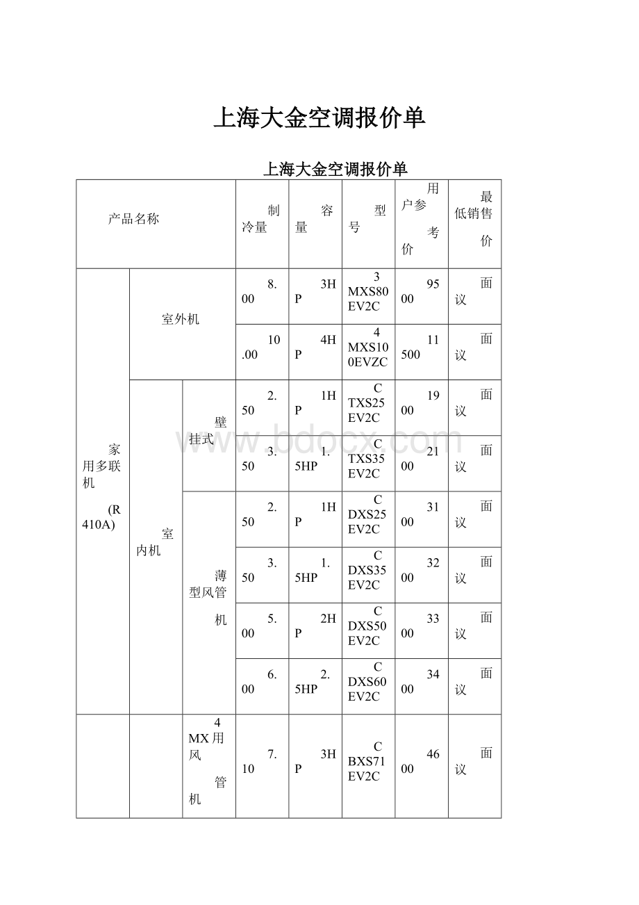 上海大金空调报价单.docx