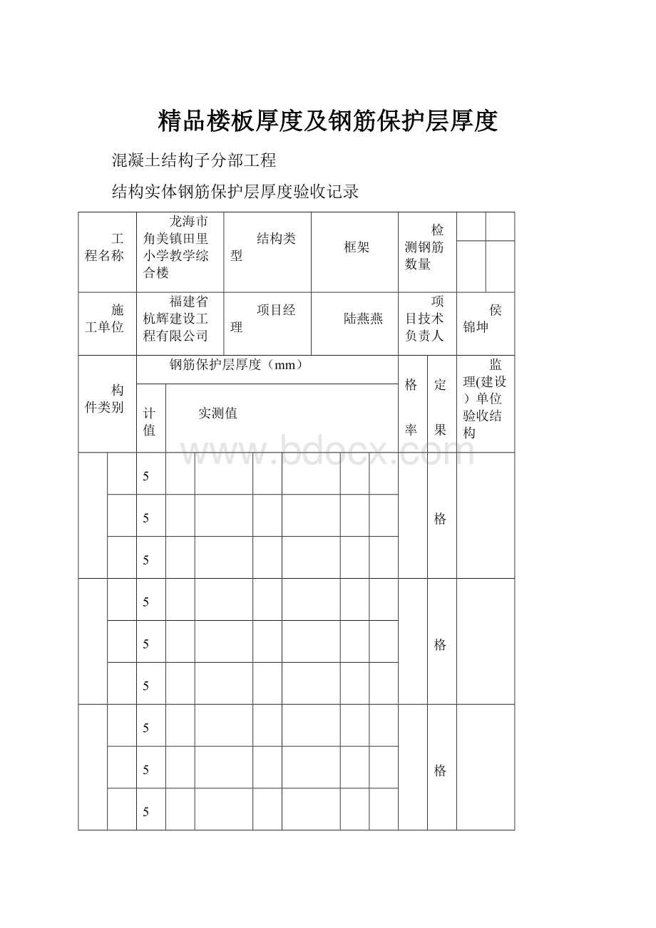 精品楼板厚度及钢筋保护层厚度.docx