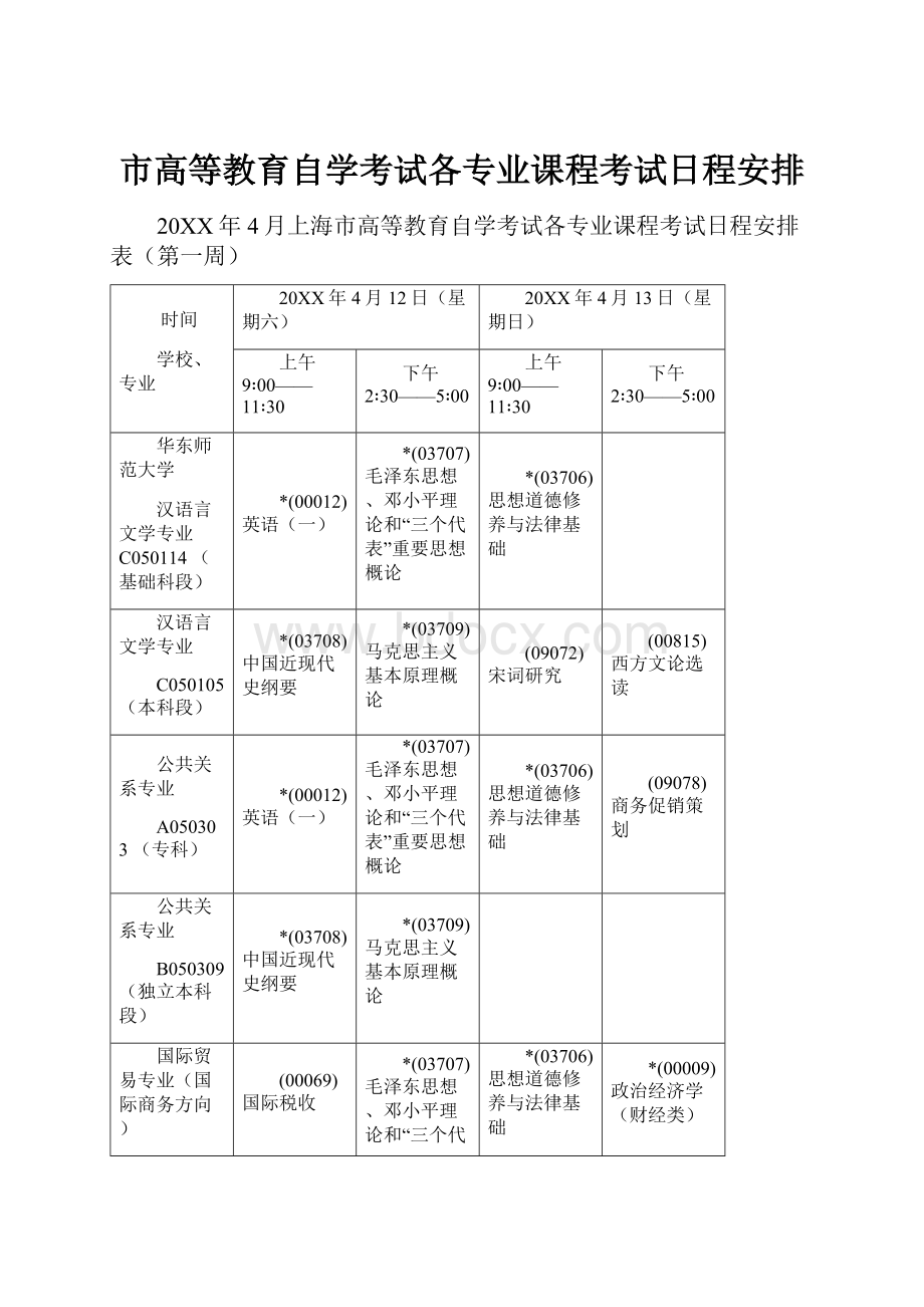 市高等教育自学考试各专业课程考试日程安排.docx_第1页