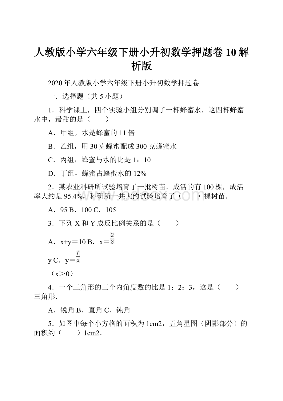 人教版小学六年级下册小升初数学押题卷10解析版.docx