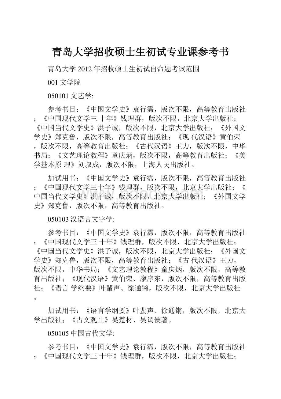 青岛大学招收硕士生初试专业课参考书.docx