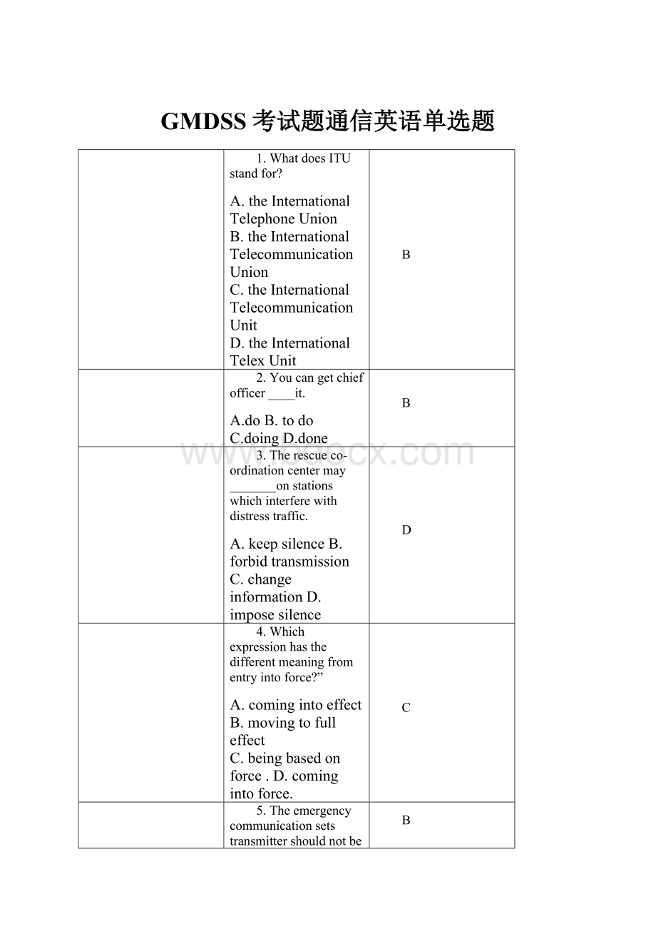 GMDSS考试题通信英语单选题.docx_第1页