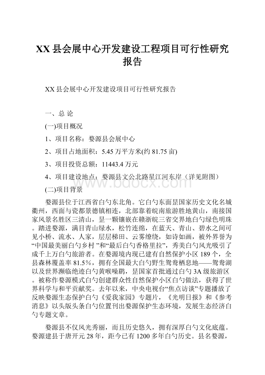 XX县会展中心开发建设工程项目可行性研究报告.docx_第1页