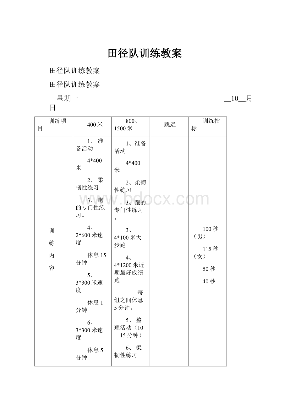 田径队训练教案.docx