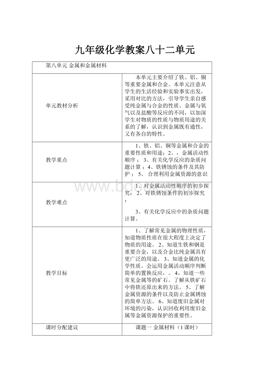 九年级化学教案八十二单元.docx