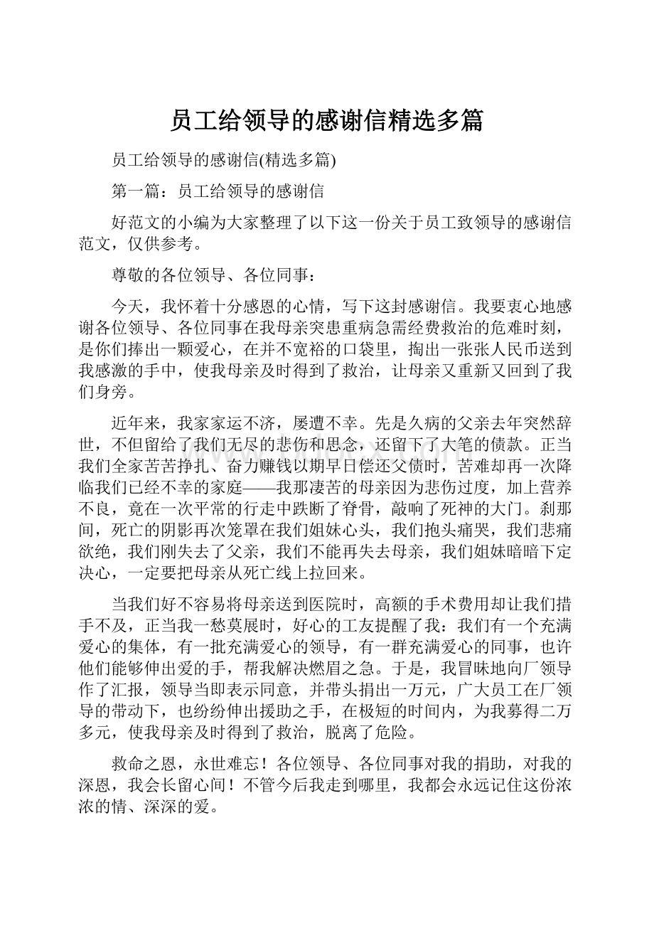 员工给领导的感谢信精选多篇.docx