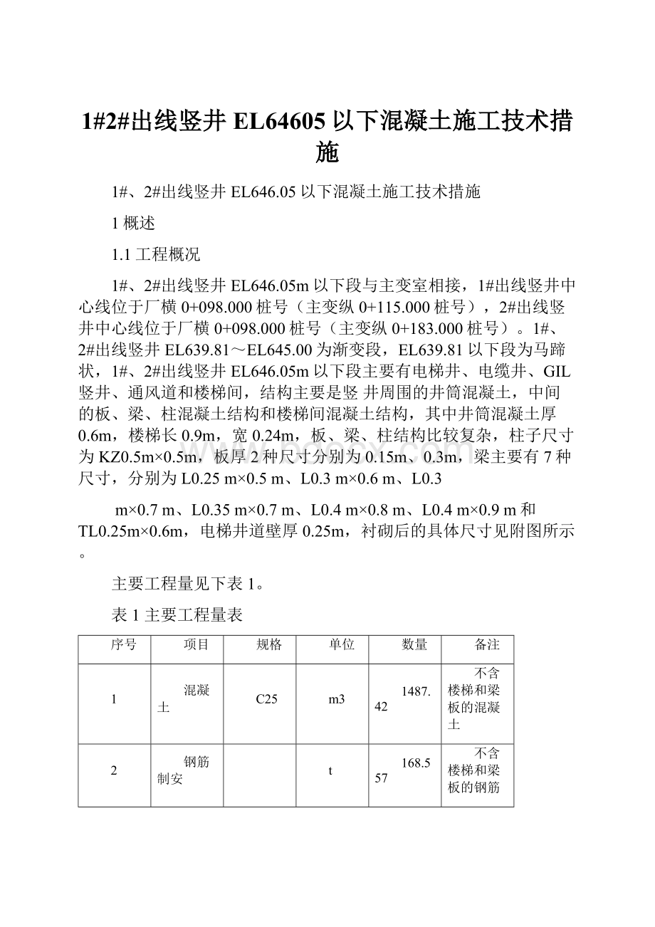 1#2#出线竖井EL64605以下混凝土施工技术措施.docx