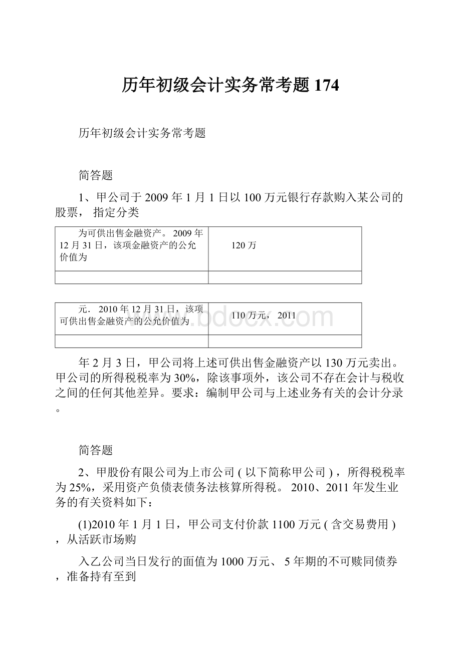 历年初级会计实务常考题174.docx