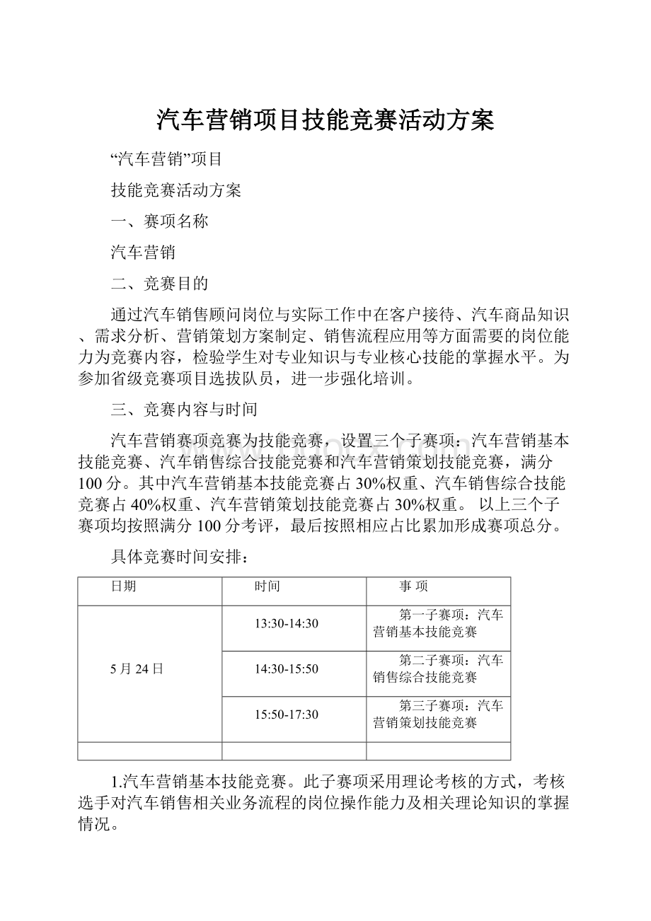 汽车营销项目技能竞赛活动方案.docx