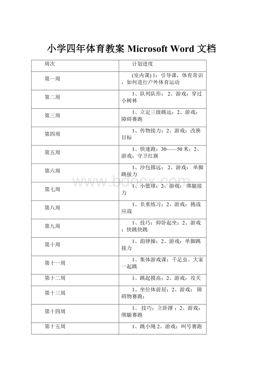 小学四年体育教案 Microsoft Word 文档.docx_第1页