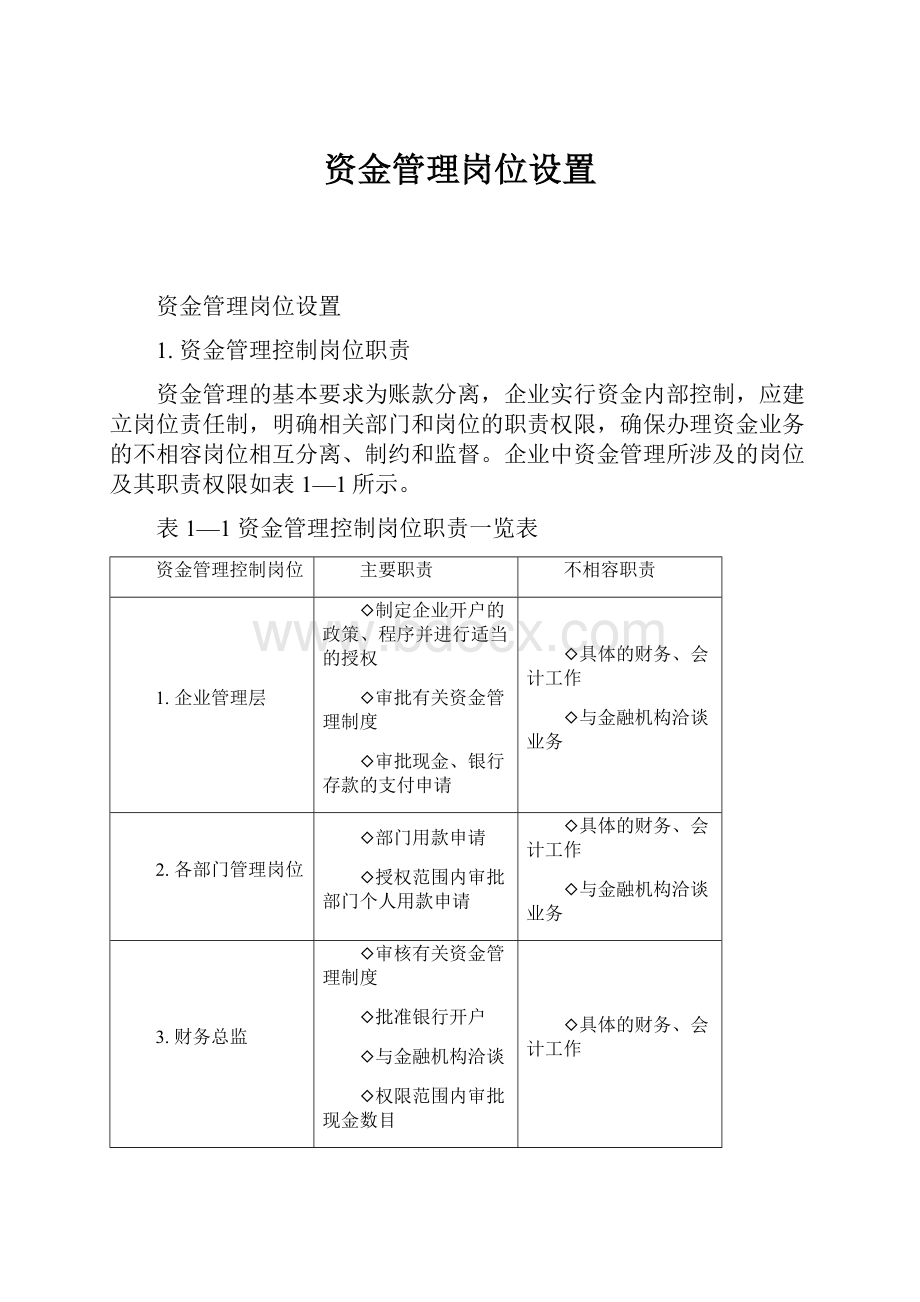 资金管理岗位设置.docx_第1页