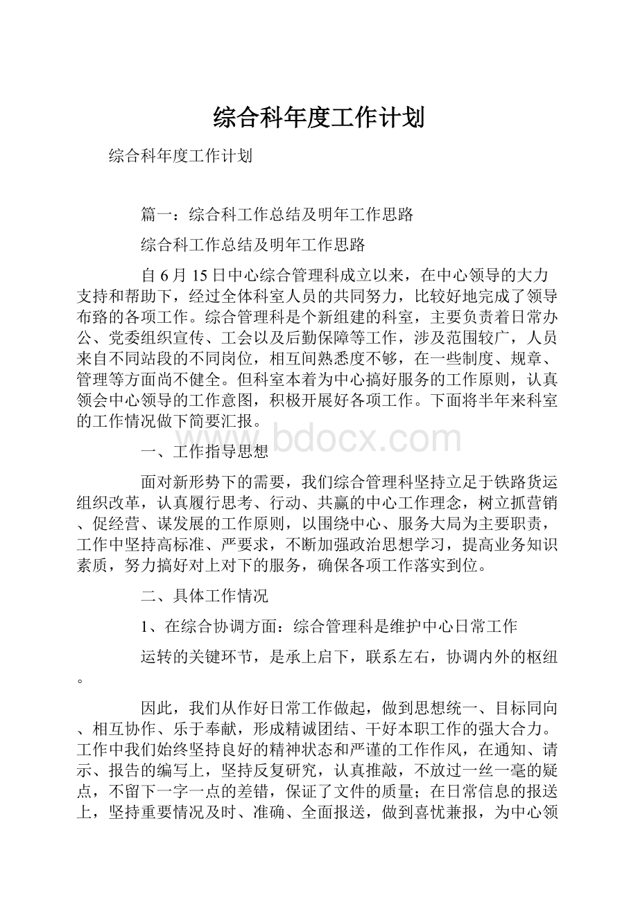 综合科年度工作计划.docx