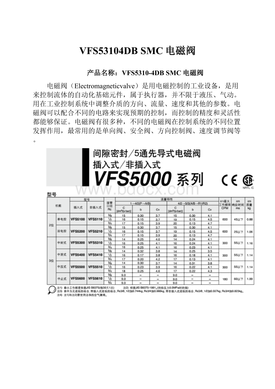 VFS53104DB SMC电磁阀.docx_第1页