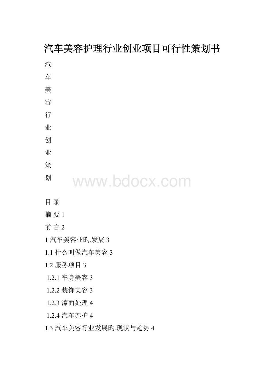 汽车美容护理行业创业项目可行性策划书.docx_第1页