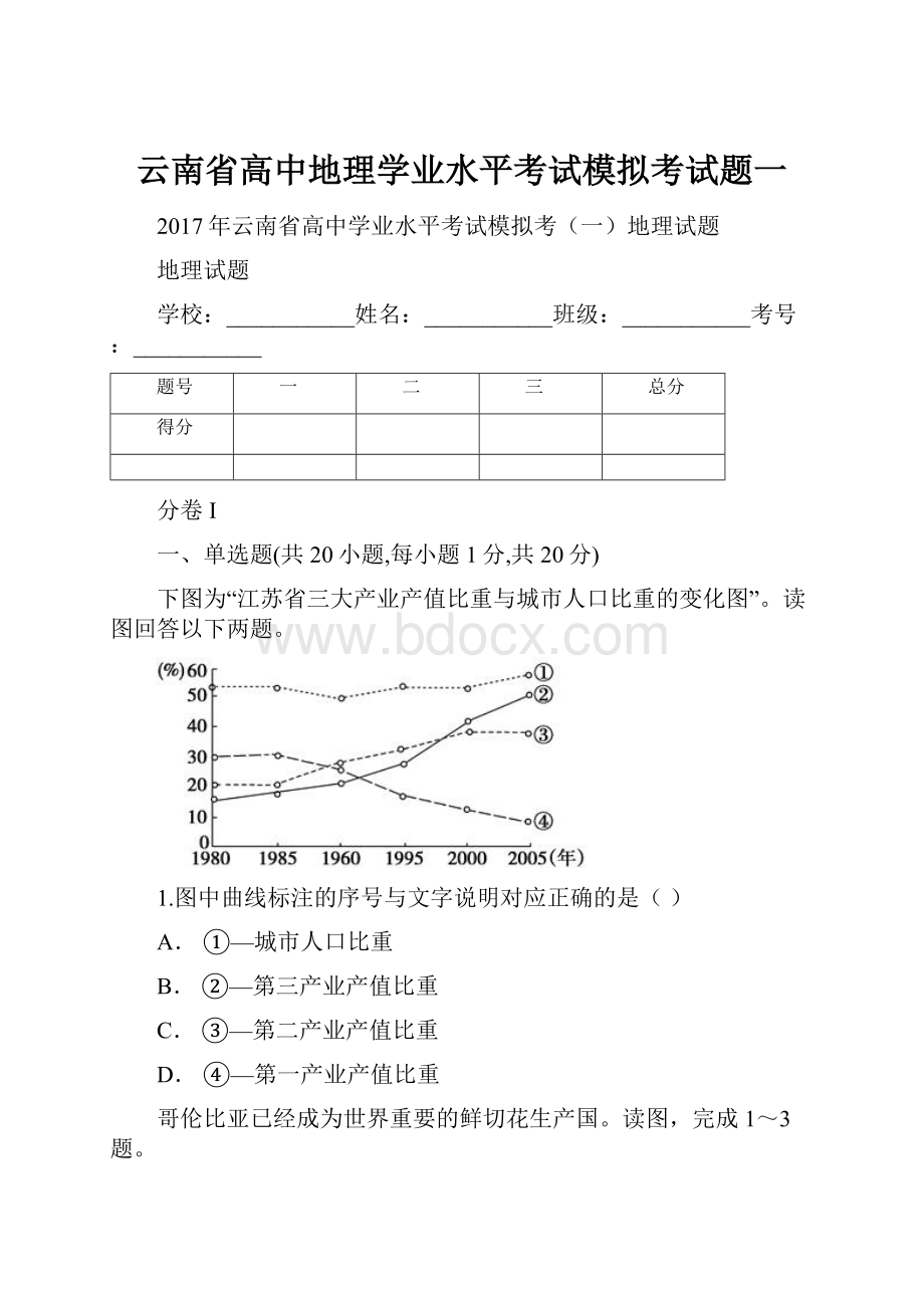 云南省高中地理学业水平考试模拟考试题一.docx