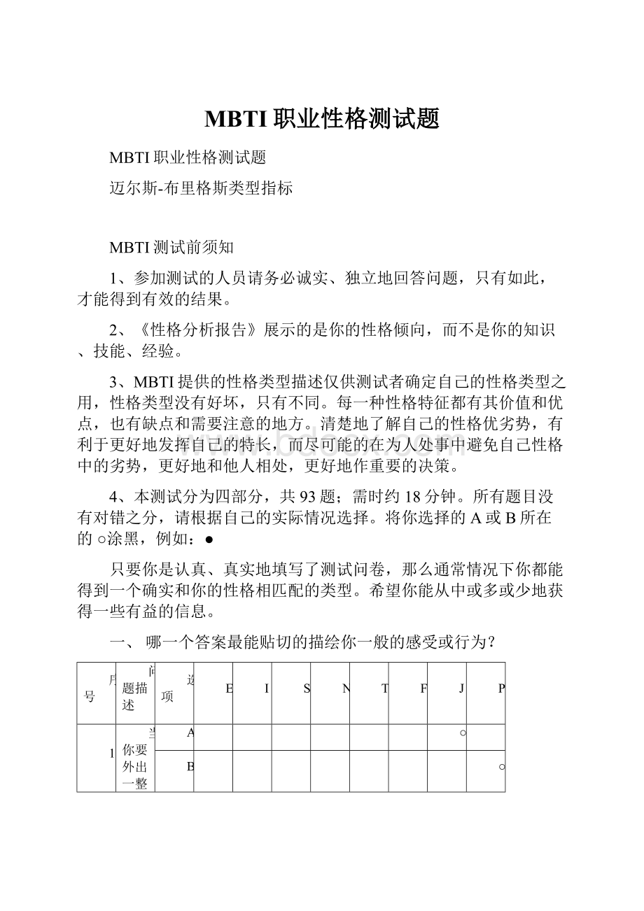 MBTI职业性格测试题.docx_第1页