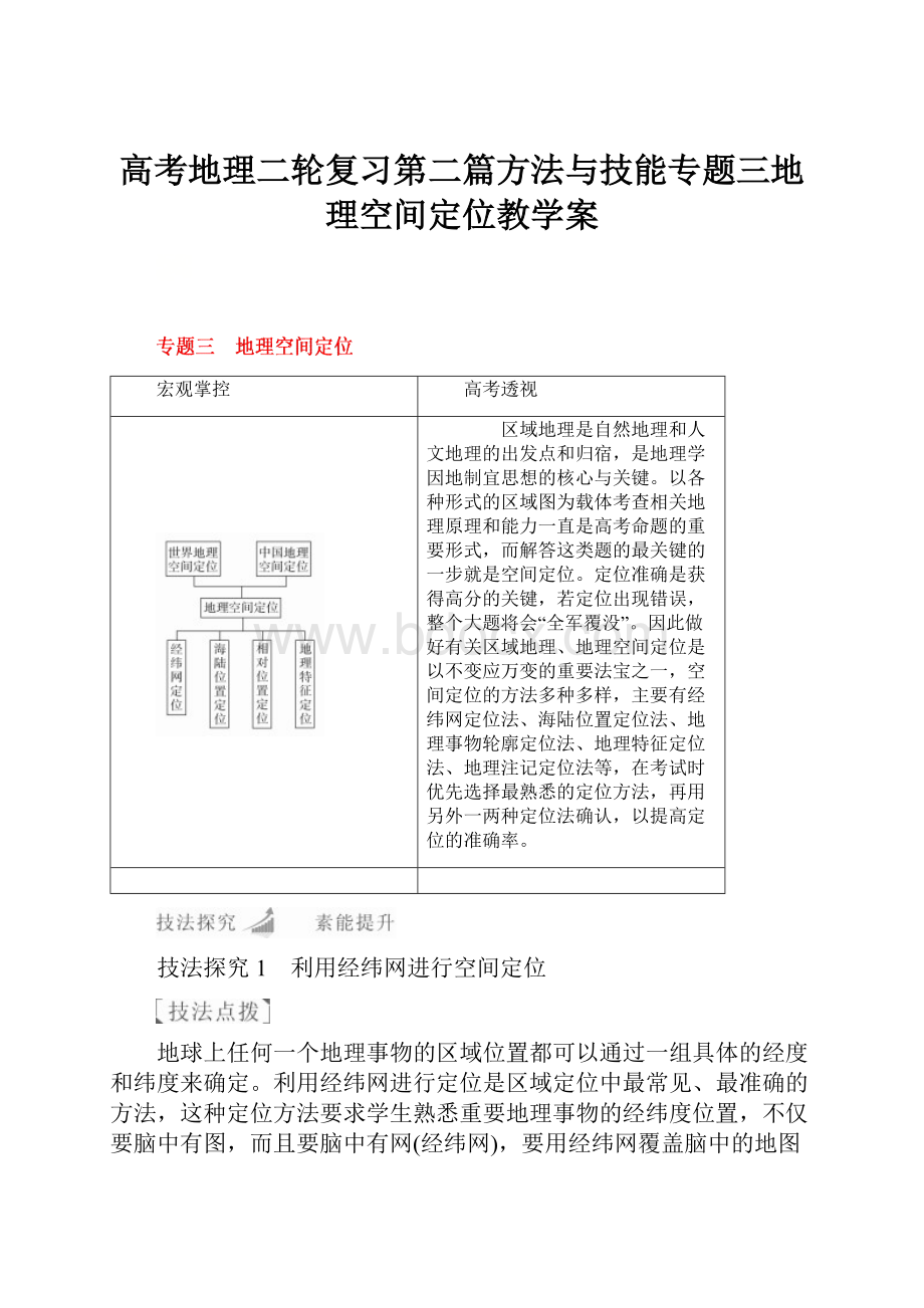 高考地理二轮复习第二篇方法与技能专题三地理空间定位教学案.docx