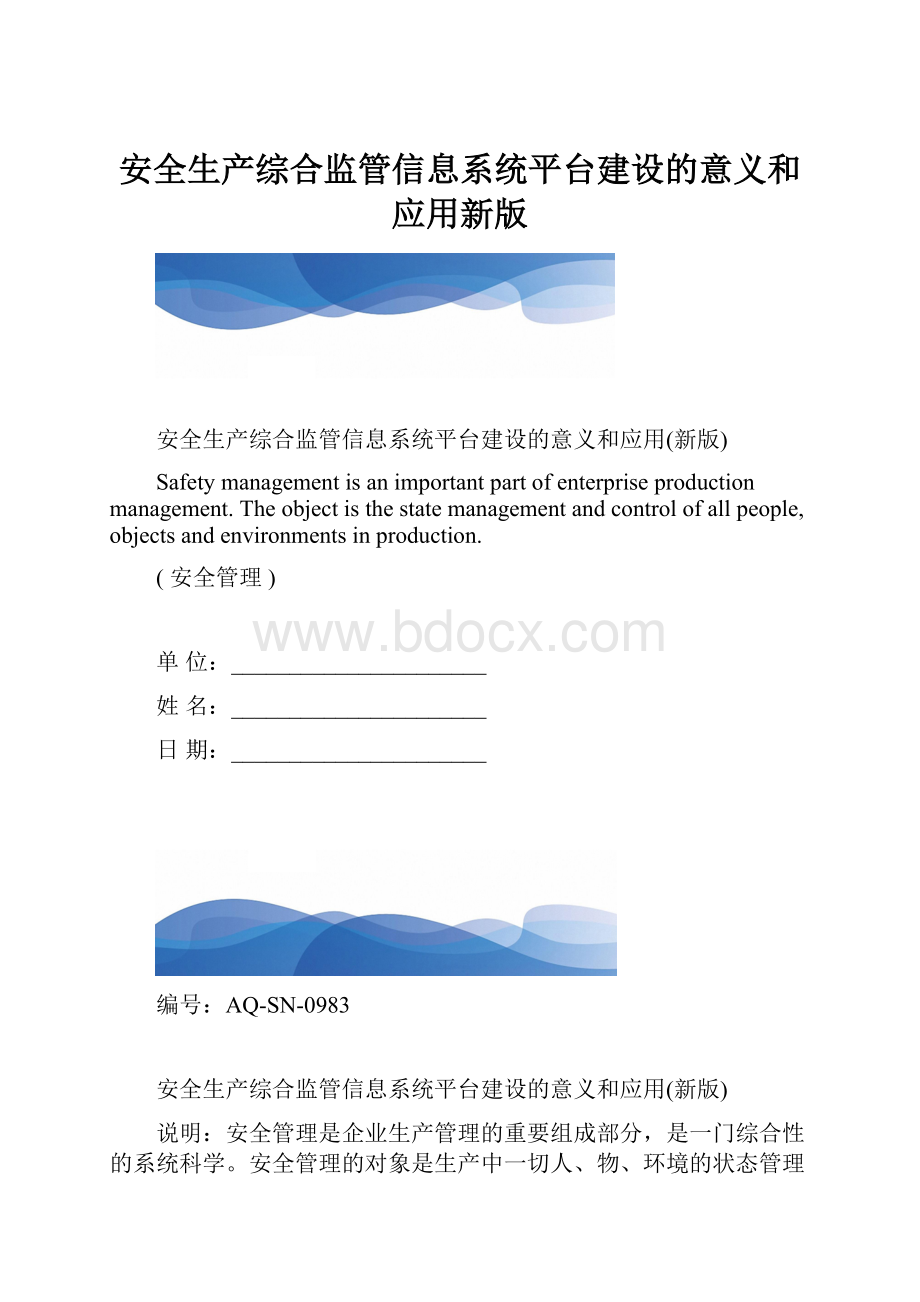 安全生产综合监管信息系统平台建设的意义和应用新版.docx