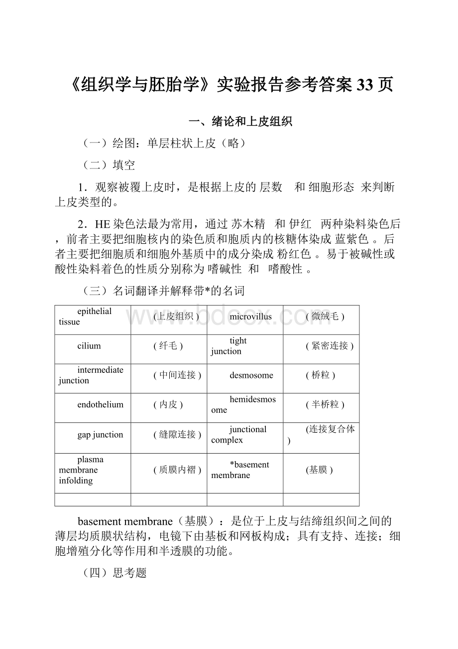 《组织学与胚胎学》实验报告参考答案33页.docx