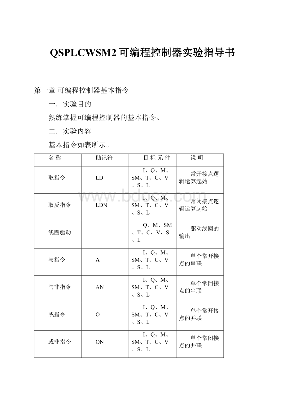 QSPLCWSM2可编程控制器实验指导书.docx_第1页