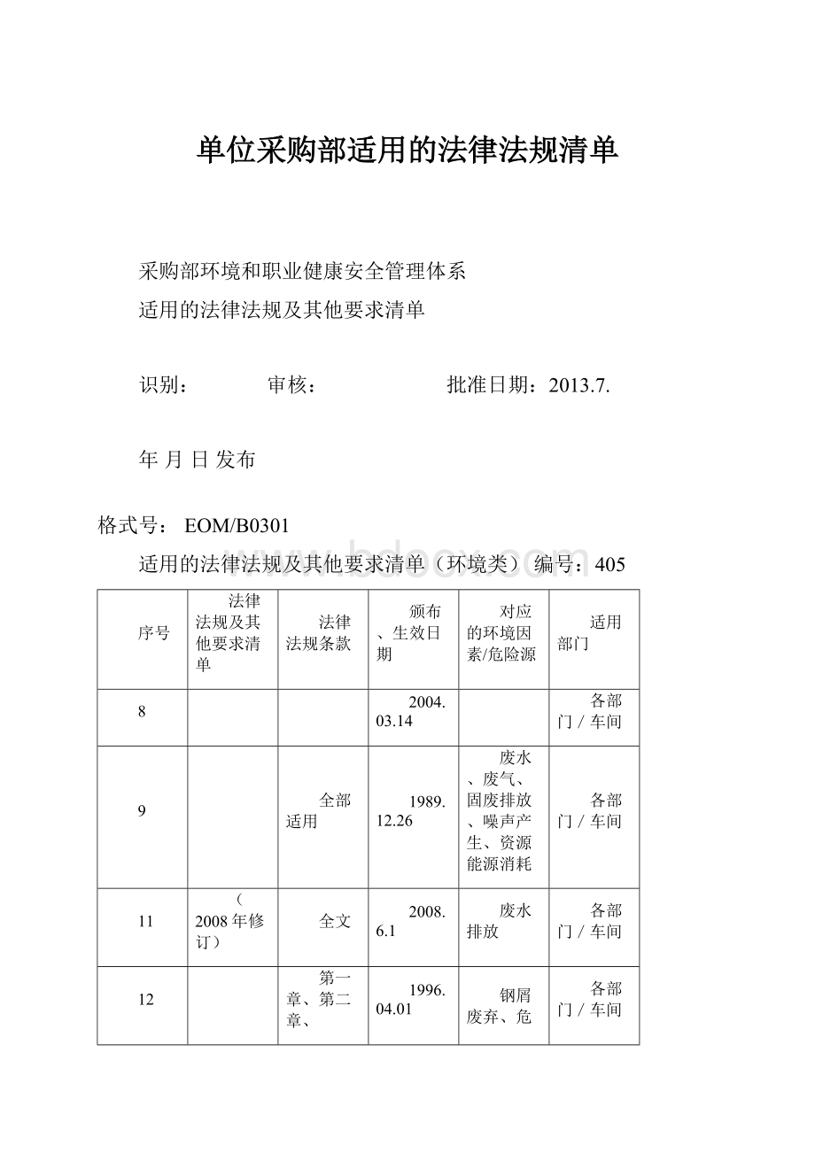 单位采购部适用的法律法规清单.docx