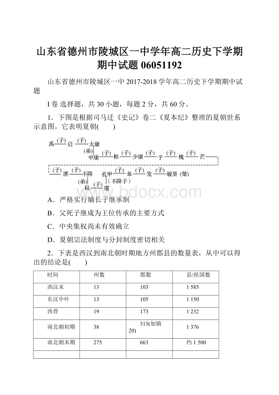 山东省德州市陵城区一中学年高二历史下学期期中试题06051192.docx