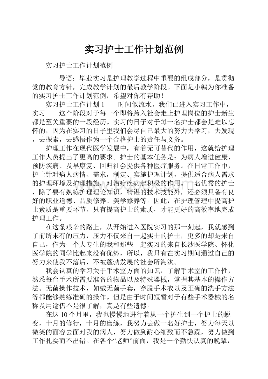 实习护士工作计划范例.docx_第1页