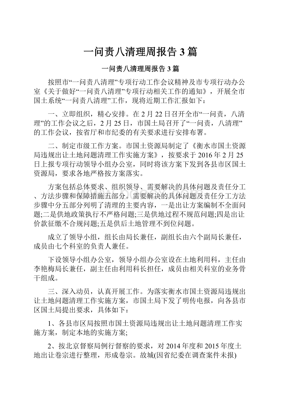 一问责八清理周报告3篇.docx