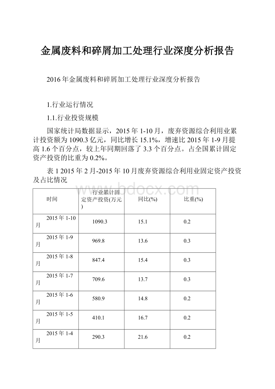 金属废料和碎屑加工处理行业深度分析报告.docx