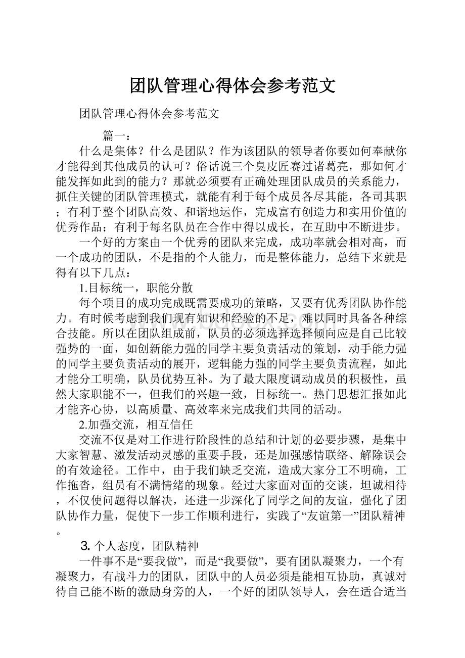 团队管理心得体会参考范文.docx