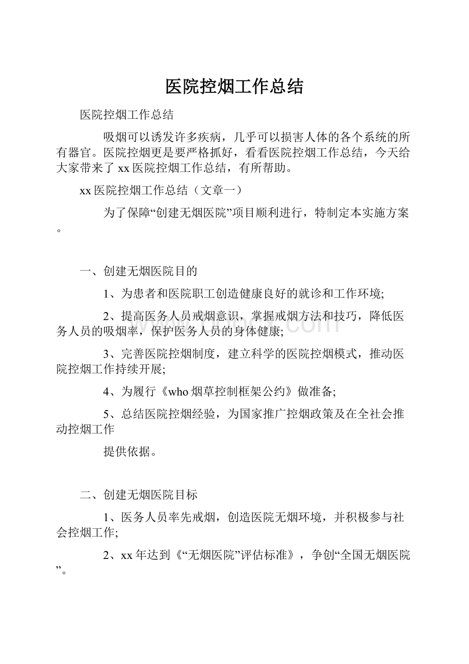 医院控烟工作总结.docx