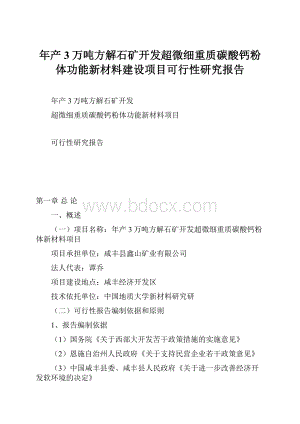 年产3万吨方解石矿开发超微细重质碳酸钙粉体功能新材料建设项目可行性研究报告.docx