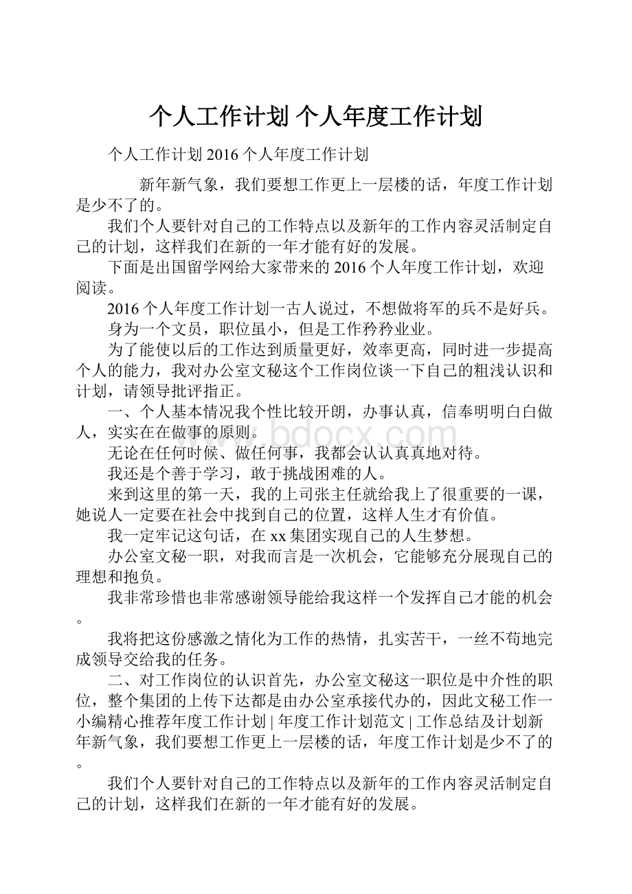 个人工作计划 个人年度工作计划.docx_第1页