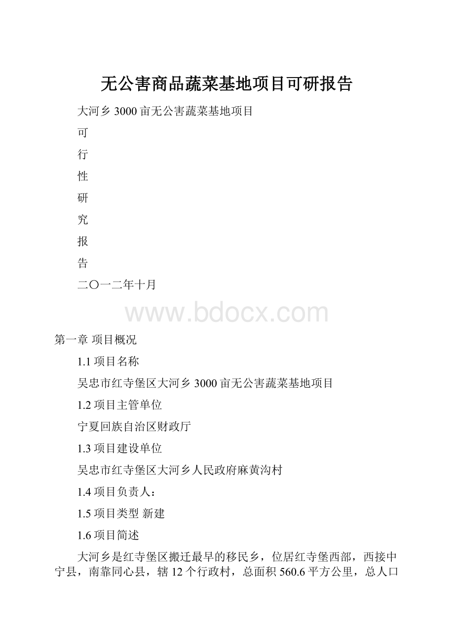 无公害商品蔬菜基地项目可研报告.docx