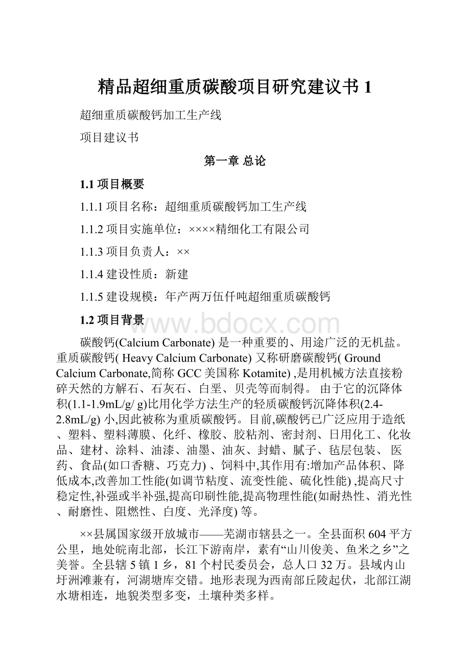 精品超细重质碳酸项目研究建议书1.docx_第1页