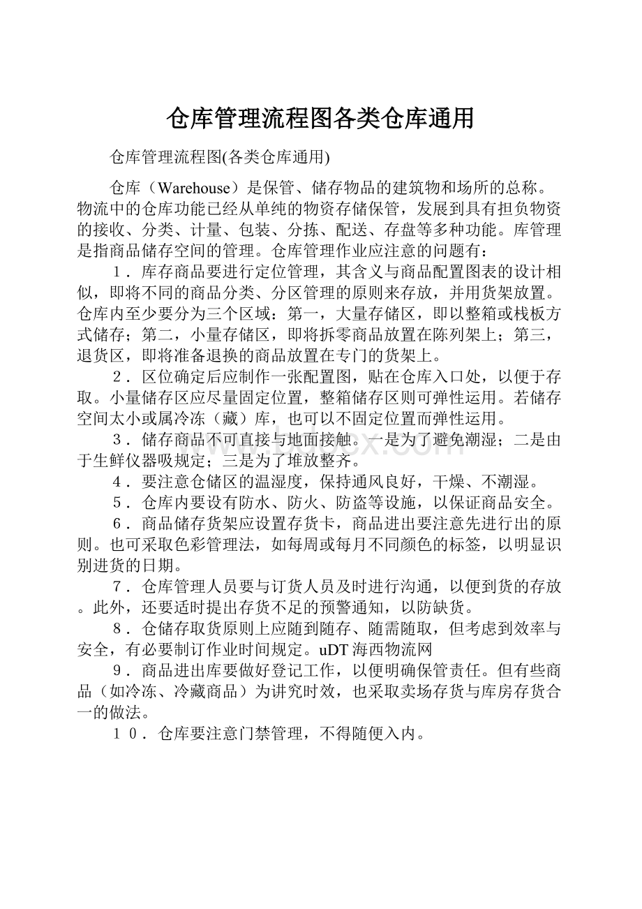 仓库管理流程图各类仓库通用.docx_第1页